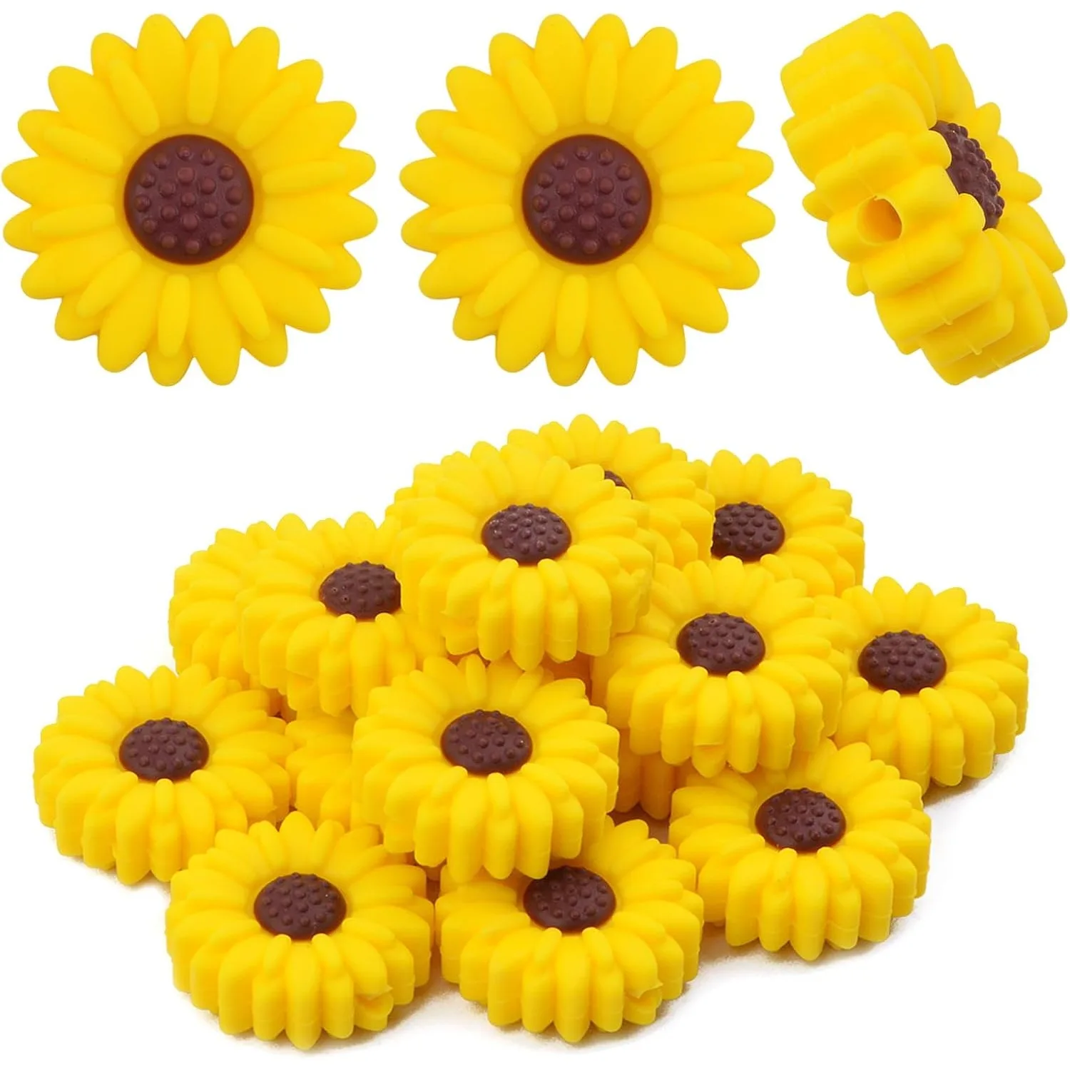 

15pcs 19.5 mm Daisy Flower Silicone Beads Soft Silicone Sunflower Shape Loose Spacer Beads for DIY Keychains Jewelry Making