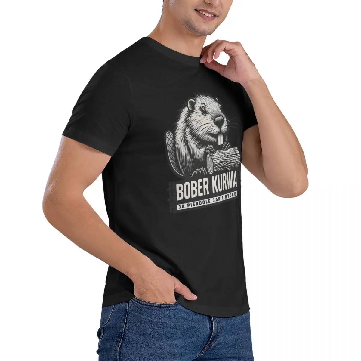 Bober Men T Shirts Bobr Kurwa Vintage Tee Shirt Short Sleeve Round Collar T-Shirts Cotton Adult Clothes