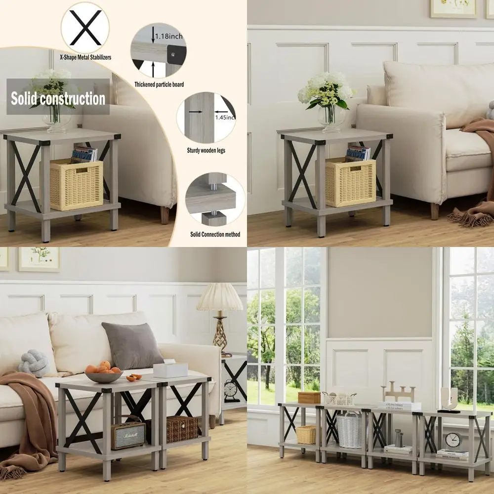 

Industrial Style Metal and Wood Coffee Table with Storage Shelf for Living Room or Bedroom, Oak Grey