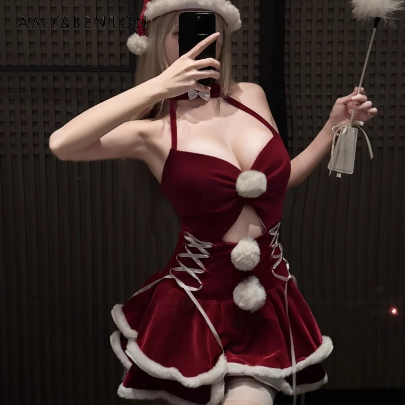 

Christmas Women's Clothing 2025 Autumn Winter New Cute Sweet Cool Sexy Halter Dress Hot Girl Hollow Out Strapless Dresses Ladies