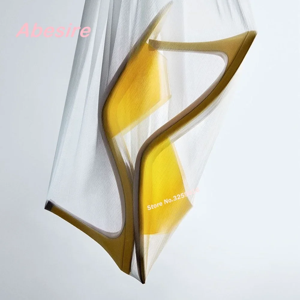 Yellow Pvc Clear Slippers Pointed Toe Thin High Heels Women's Mules 2025 New Summer Outside Solid Slip On Plus Size 44 Elegant
