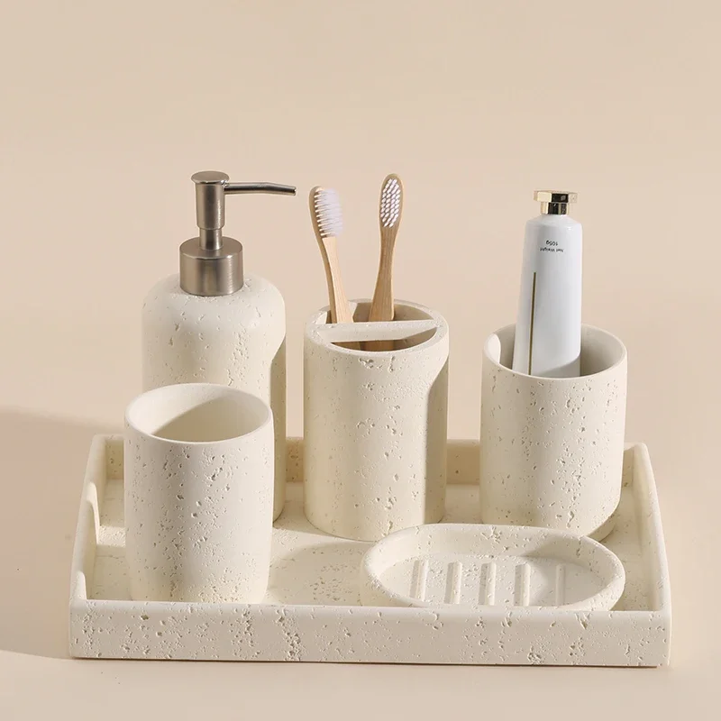 

Bathroom Lotion Bottle Toothbrush Holder Tray Toiletry Set European Home Bathroom Set Hotel Electric Toothbrush Shelf