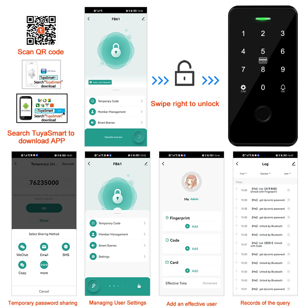 Imagem -03 - Tuya Kit Sistema de Controle Acesso Porta Impressão Digital Nfc Rfid ao ar Livre Interruptor Bloqueio Greve Magnética Elétrica 13.56mhz à Prova Impermeável Água