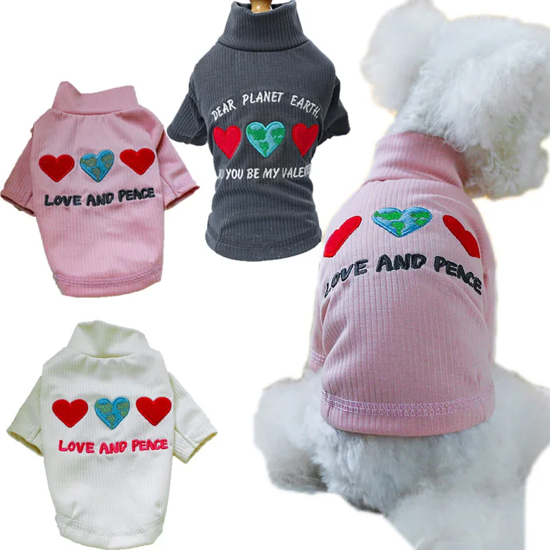 Dog Sweatshirt Hoodies Turtleneck Puppy Bottom Shirt Pet Clothes Heart Pattern Costume Tshirt For Small Dogs Chiwawa Apparels XS