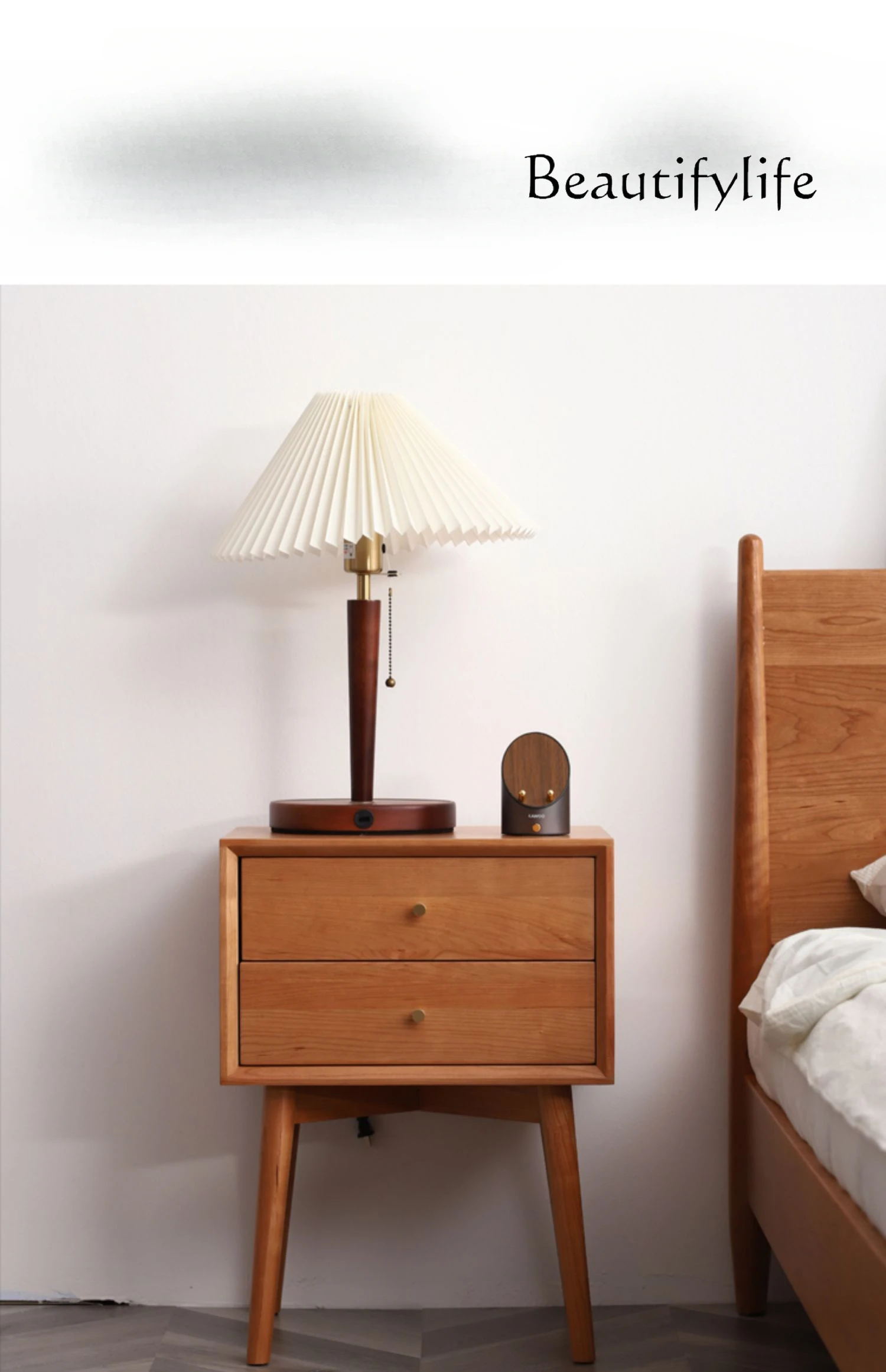 Cherrywood Solid Wood Bedside Table Cloud Japanese Entry Lux Simple Bedside Cabinet Bedroom Locker