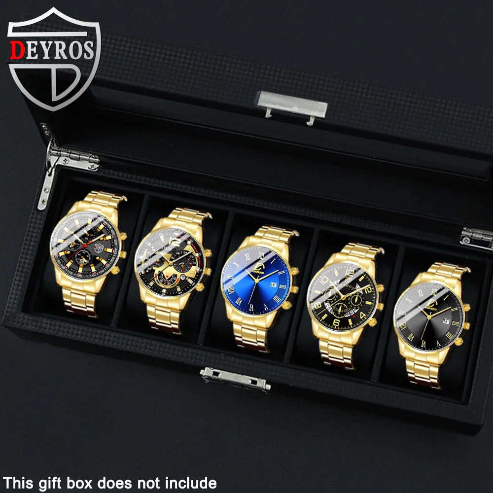 5 Pieces/Set Business Men's Watch Set Quartz Movement Wristwatch Large Disc Alloy Strap Men's Watch Set Ideal for Gift Giving