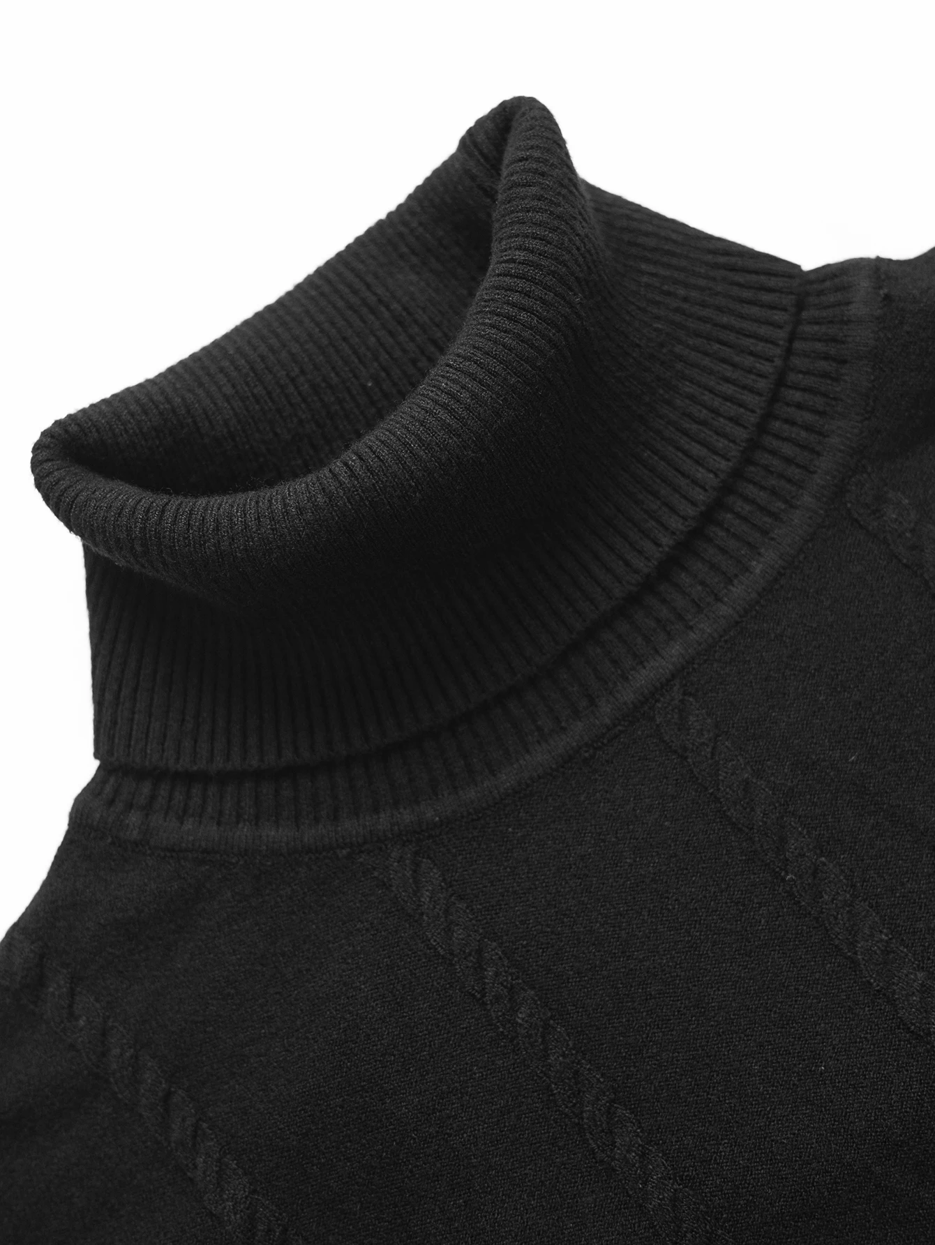 Herren Rollkragenpullover mit Zopfmuster, schmal geschnitten, langärmelig, warm, lässiger Strickpullover. – Detail 5