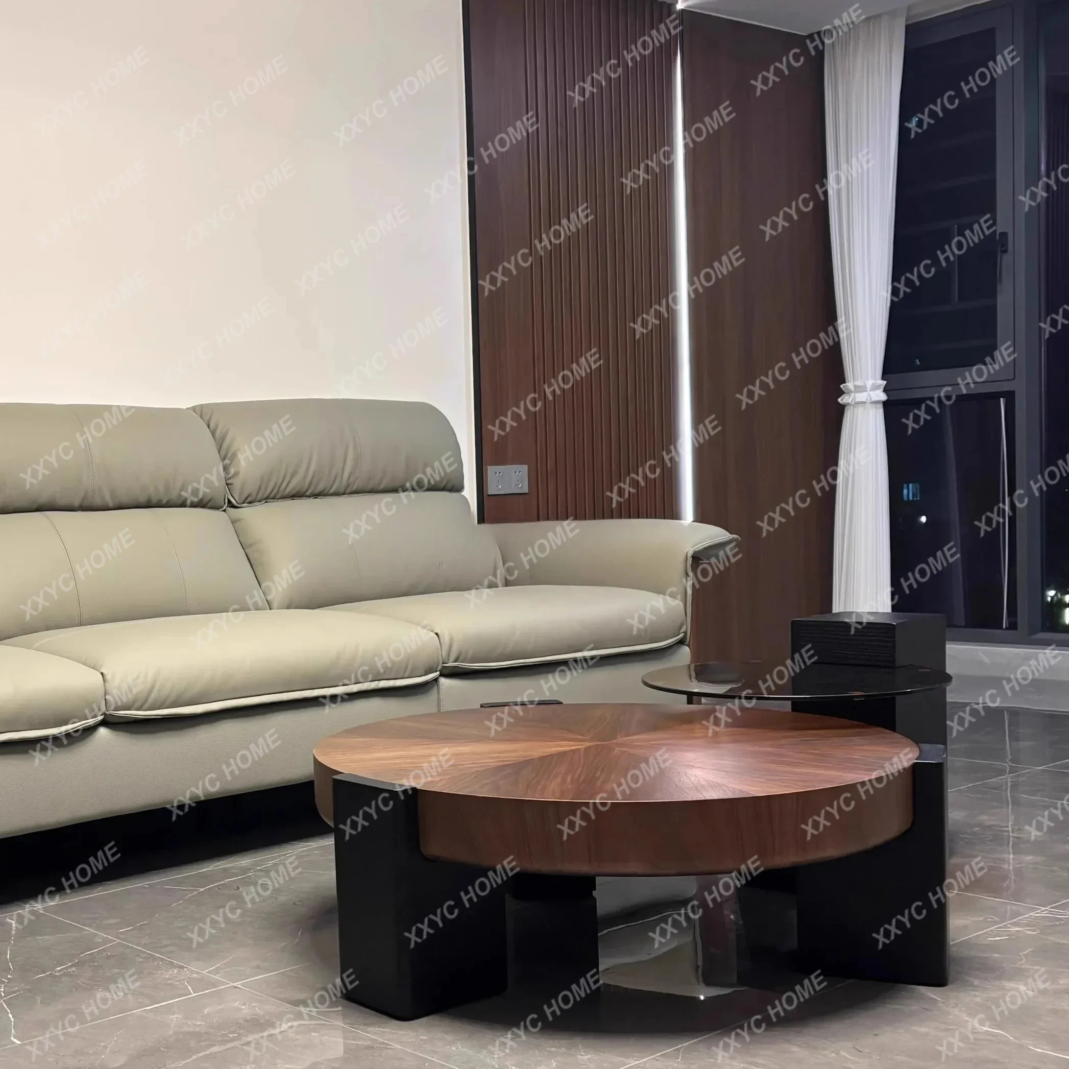 W  Medieval simple coffee table black walnut round coffee table
