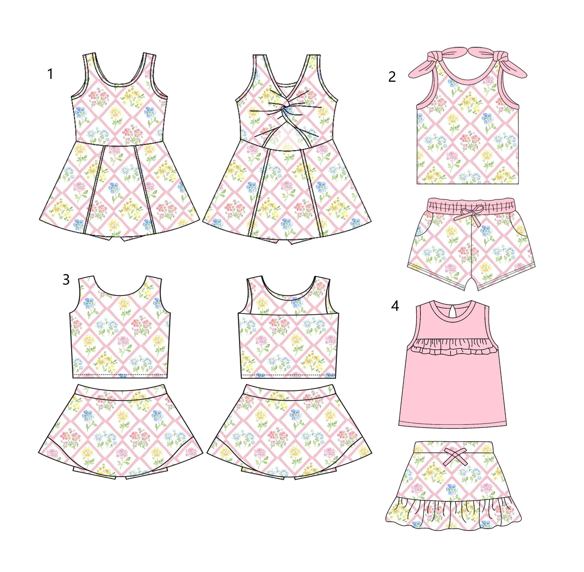 

Floral Collection Girls Suspender Dress Girls Sleeveless Short Skirt Suit Cute Pink Floral Baby Clothes Wholesale