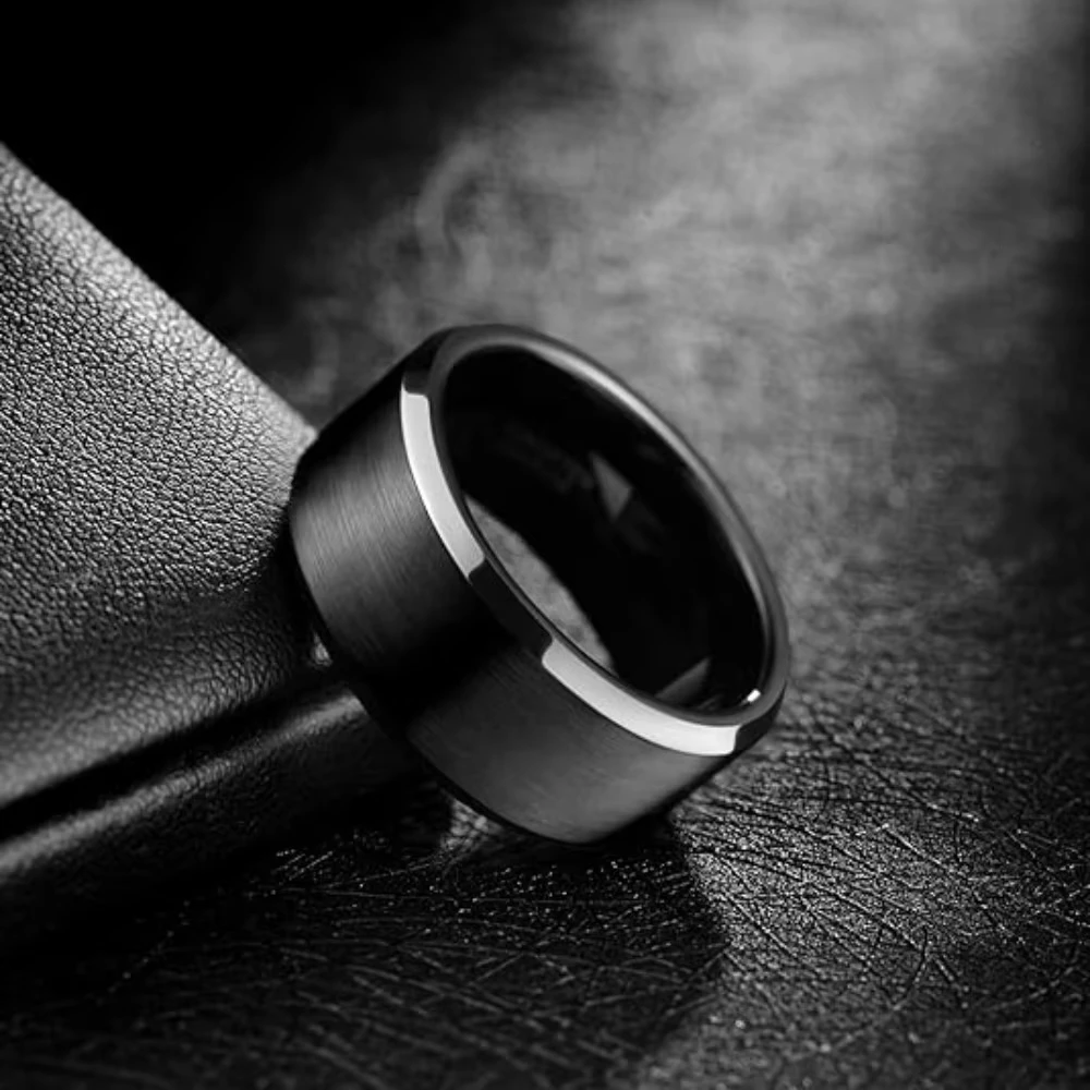 New Men's Stainless Steel Ring, 7mm Beveled Edge Simple Plain Band Ring, Minimalist Jewelry Gift, Silver Gold Black US Size 7-12