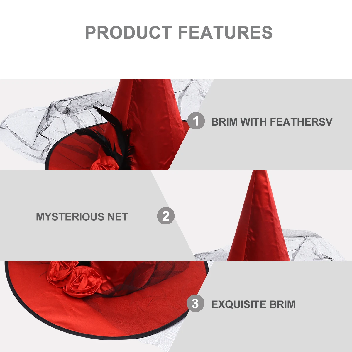 

Ruffled Witch Hat Decorative Props for Halloween Hats Accessories Tail Hair Table Decorations