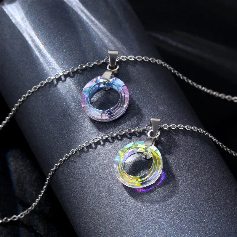 Crystal Circle Pendant Necklaces for Woman New Stainless Steel Short Necklace Clavicle Chain Wholesale Free Shipping Trending