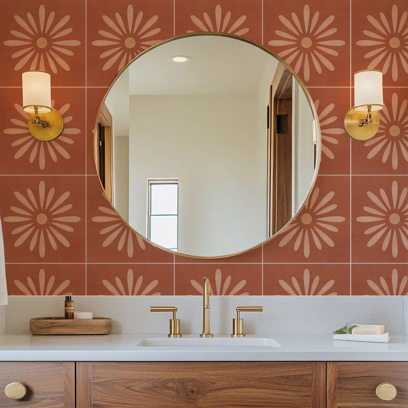 10/20pcs Bohemian Peel & Stick Tiles Floor Wall Sticker Self-adhesive Tile Kitchen Bathroom Waterproof Wear-resistant Home Decor