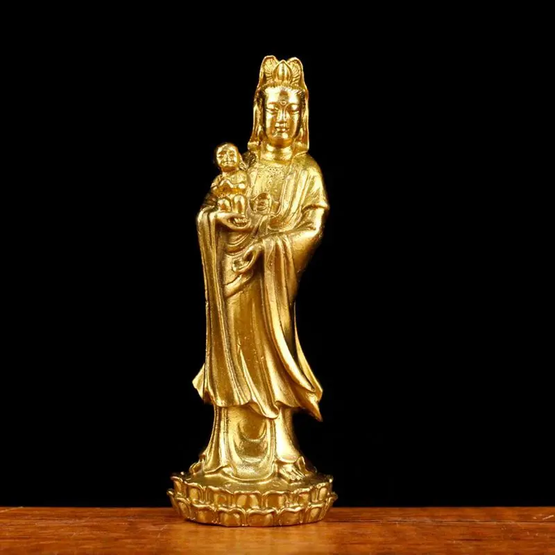 Copper Children-Sending Guanyin Statue Guanyin Buddha Statue Office Home Decor Gift for Desk Ornament