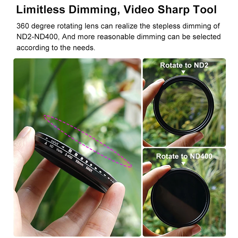 ND2-ND400 Adjustable Filter ND Filter Neutral Density Filter 37mm 40.5mm 43mm 46mm 49mm 52mm 55mm 58mm 62mm 67mm 72 77 82 86 95