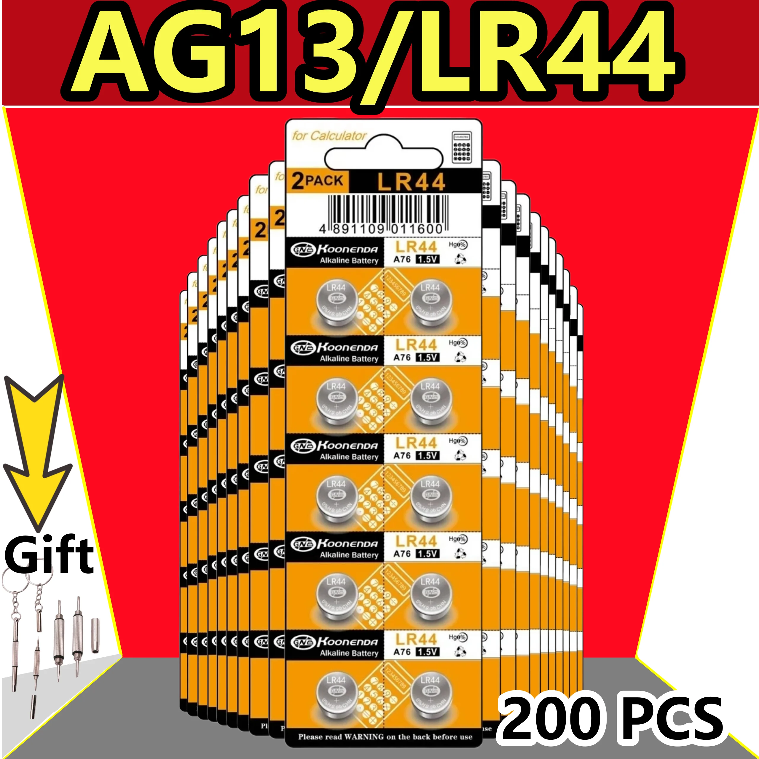 

100-200PCS AG13 Battery LR44 357 Button Coin Cell Batteries 303 SR44 L1154F A76 for Watches Blood Glucose Meter Toys Music Books