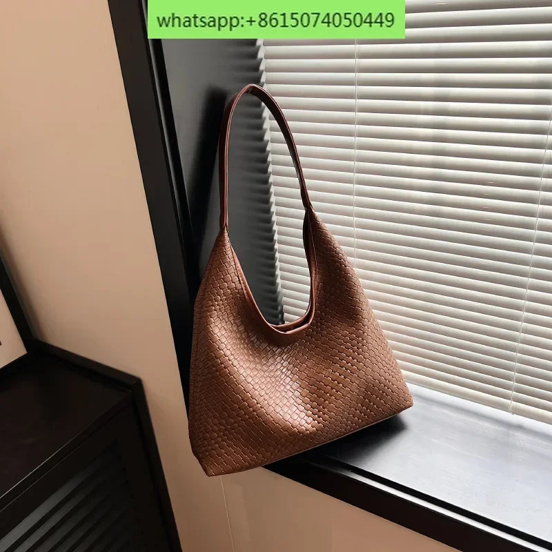 trendy woven commuting minimalist tote bag with niche design underarm bag, stylish and large capacity shoulder bag