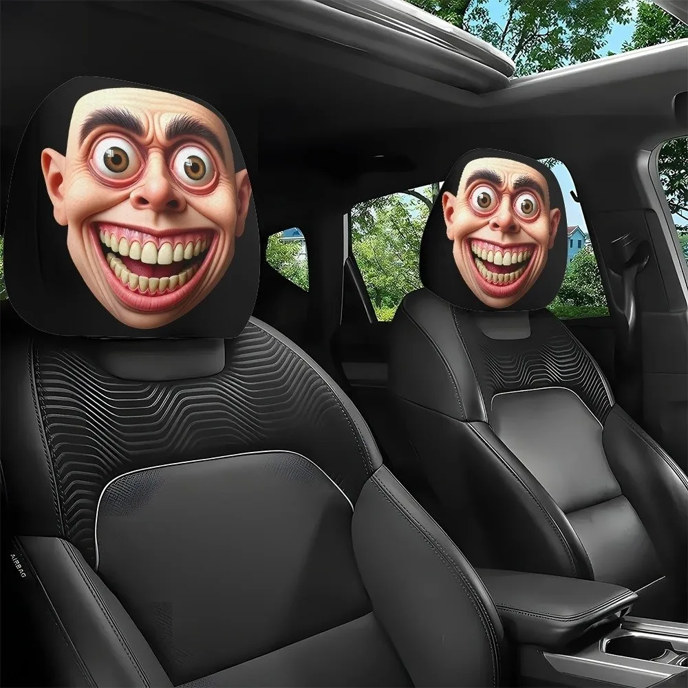 2PCS 2 Pcs Set Car Headrest Covers Universal Fit 2D Printed Auto Head Rest Cover Filling Not Included