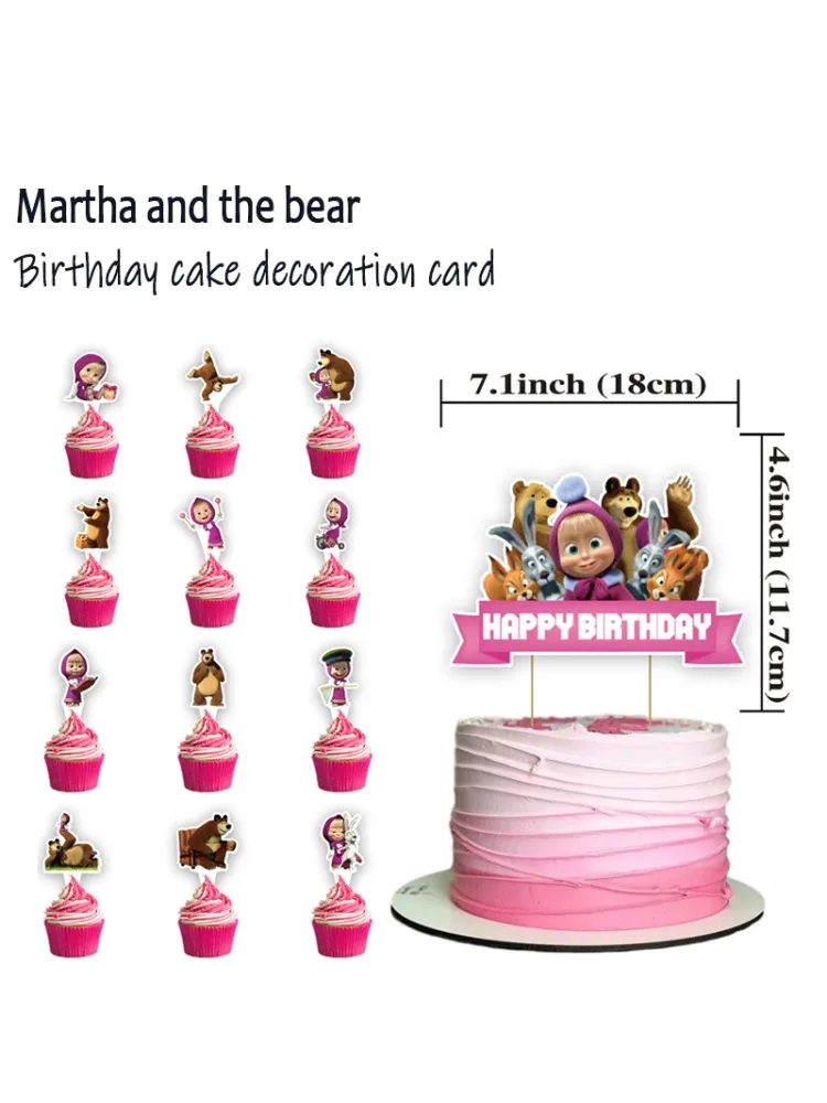 Petits placards décorés de gâteau joyeux anniversaire de dessin animé Martha et l'ours