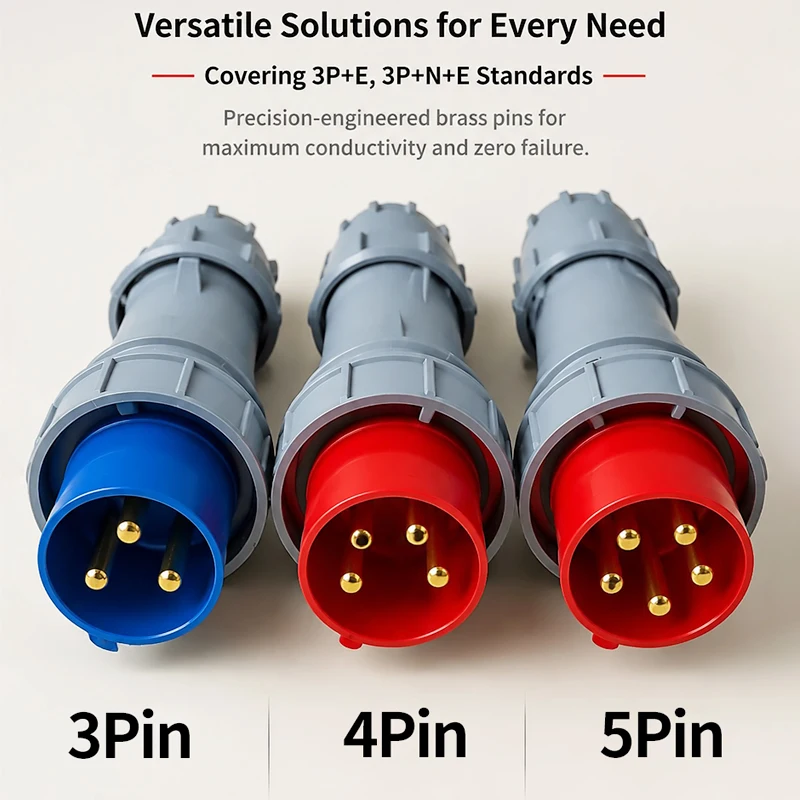 IP67 125A Waterproof CEE Power Connector 3/4/5 Pin 415V Industrial Plug & Receptacle Heavy Duty Copper for Factory Construction