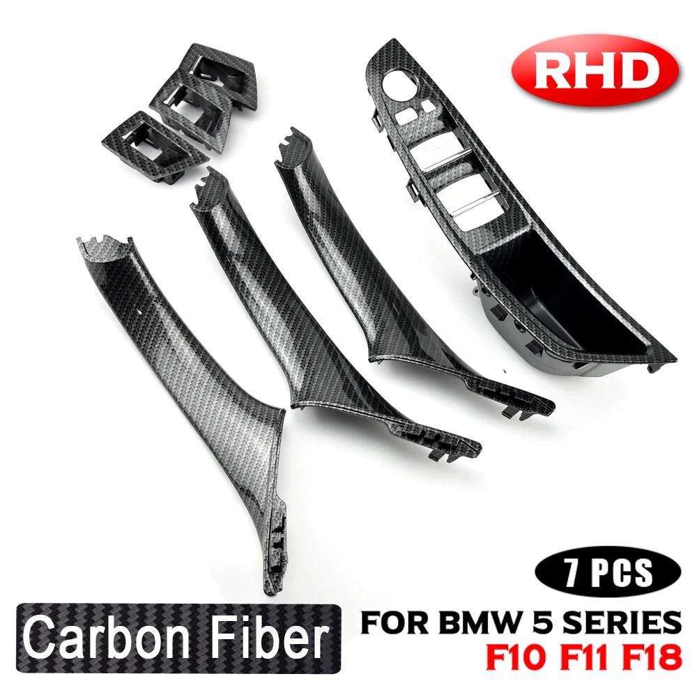 ألياف الكربون RHD LHD صالح لسيارات BMW 5 سلسلة F10 F11 520d 525d 530d 535i اللوحة الداخلية سحب غطاء الكسوة مقبض الباب الداخلي للسيارة