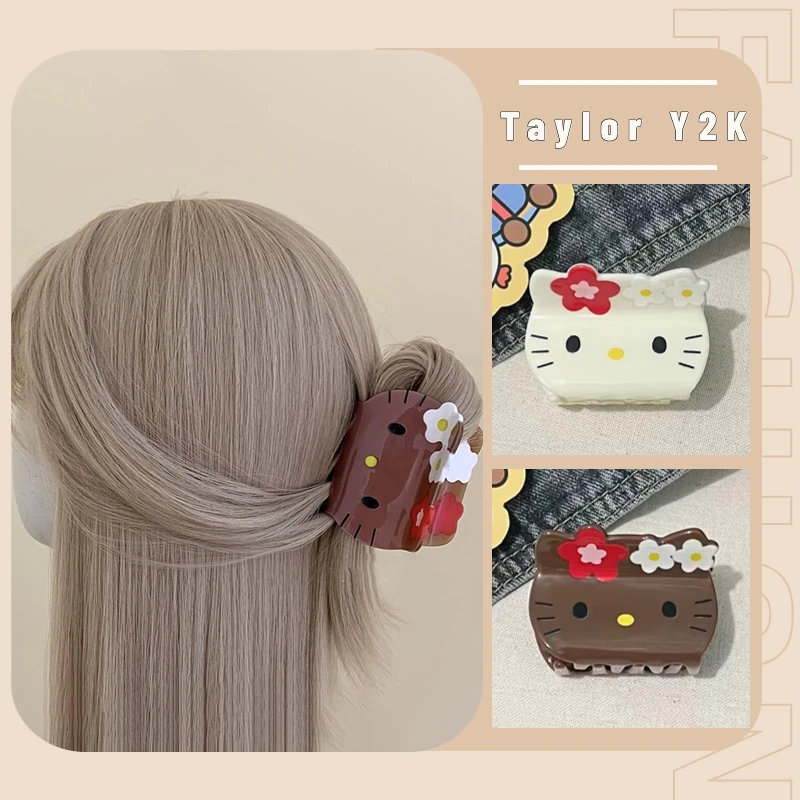 

2023 Sanrio Hello Kitty Shark Clip Kawaii Anime KT Clasp Clip Y2K Sweet Girl Bobby Pin Cartoon Fashion Advanced Acrylic Hairpin