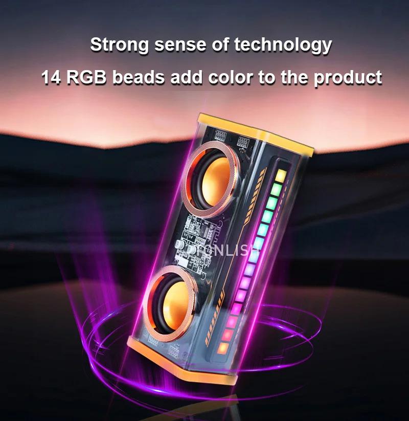 New Tonlish K07 Transparent Mecha Wireless Bluetooth Dual Speaker Acousto-optic Rhythm Bass Speaker Tws Stereo Speakers