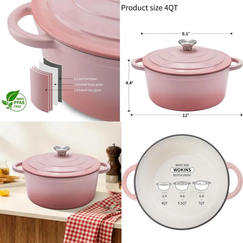 

Чугунная эмалированная жаровня 4QT с крышкой, прочная посуда для выпечки хлеба на закваске, тушения, приготовления рагу, запекания, подходит для духовки