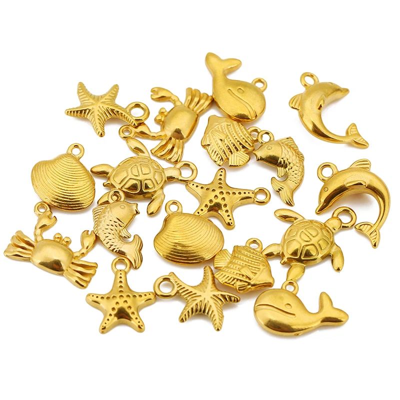 3pcs Stainless Steel Mermaid Starfish Turtle Shell Shark Crab Charm Pendant for DIY Bracelet Necklace Jewelry Making Accessories - Image 3