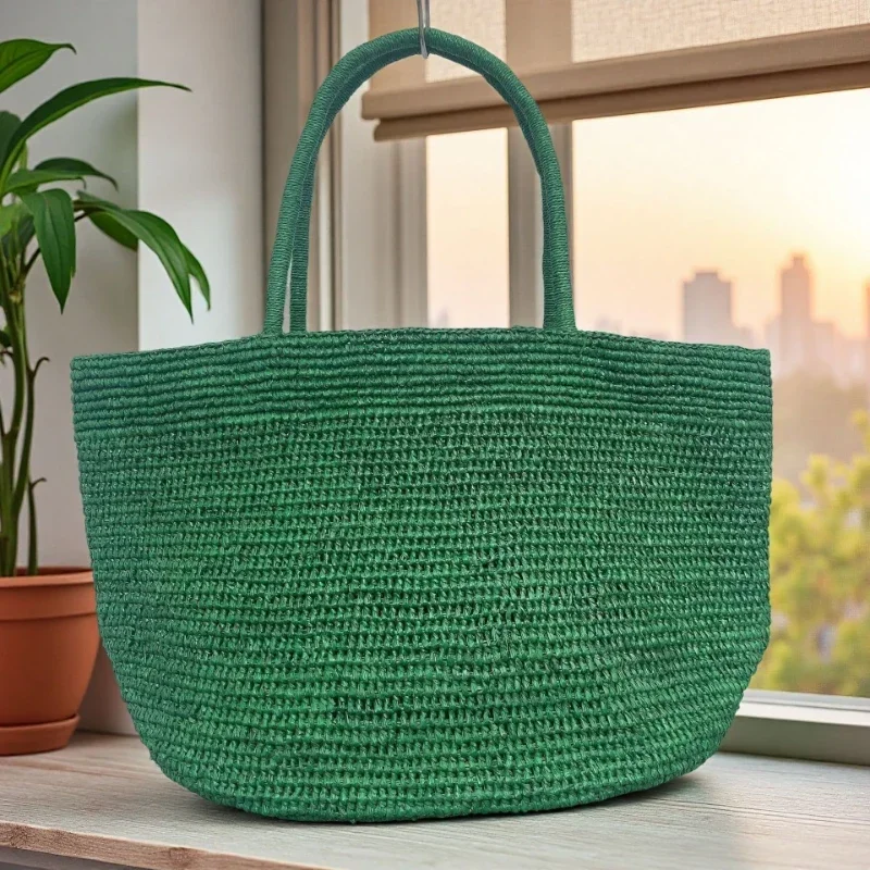 2026 Women Large Capacity Faux Raffia Woven Tote Bag, Summer Minimalist Crochet Handmade Shoulder Beach Bag Vacation Boho Style