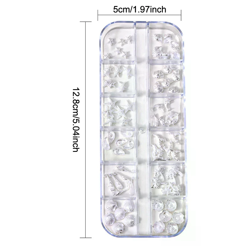 12 Griglie/scatola Aurora Fascino per unghie Conchiglia Stella marina Coda di sirena Accessori per nail art 3D per un look da manicure da sogno e oceanico