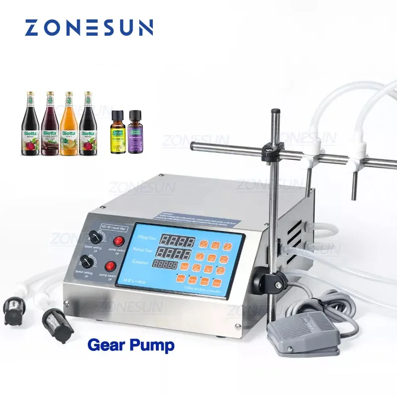 ZONESUN Gear Pump Bottle Water Filler Semi Automatic Liquid Vial Filling Machine for Juice Warter Beverage Drink Oil Perfume