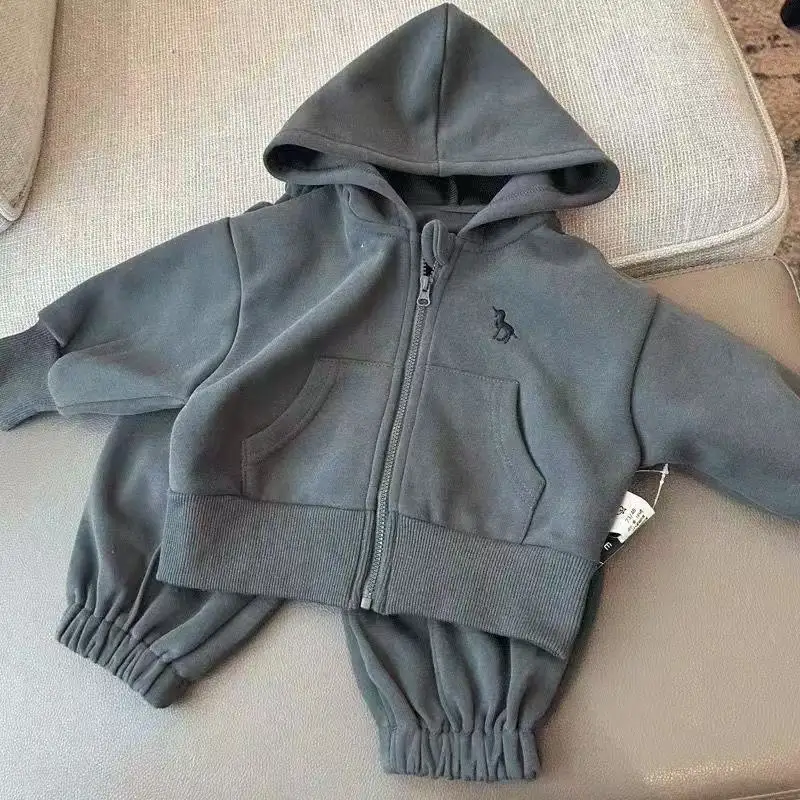 

Children's Hoodie Set 2025 Boys' Spring and Autumn New Style Simple and Stylish Jacket Pants Two-piece Set for Children