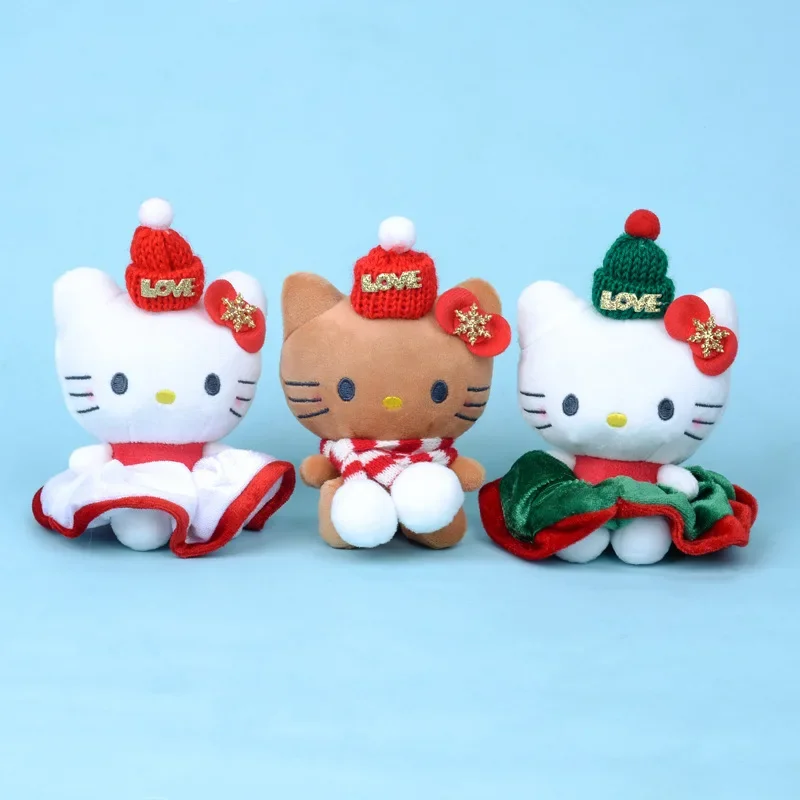 

Christmas Hello Kitty Plush Doll Keychain Cartoon Cute KT Plushies Toys Backpack Pendant Car Key Ring Girl&Child Holiday Gifts