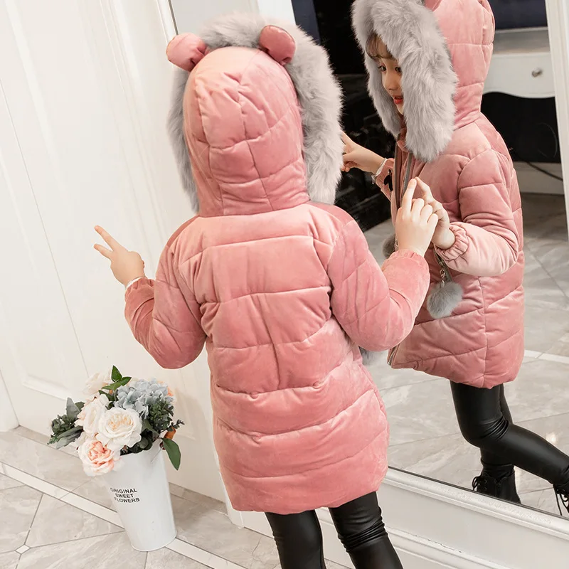 Children Girls Velvet Winter Coat Thick Woolen Hooded Outerwear Clothes Children Kids Warm Jackets Cotton Padded Parka for 3-12y