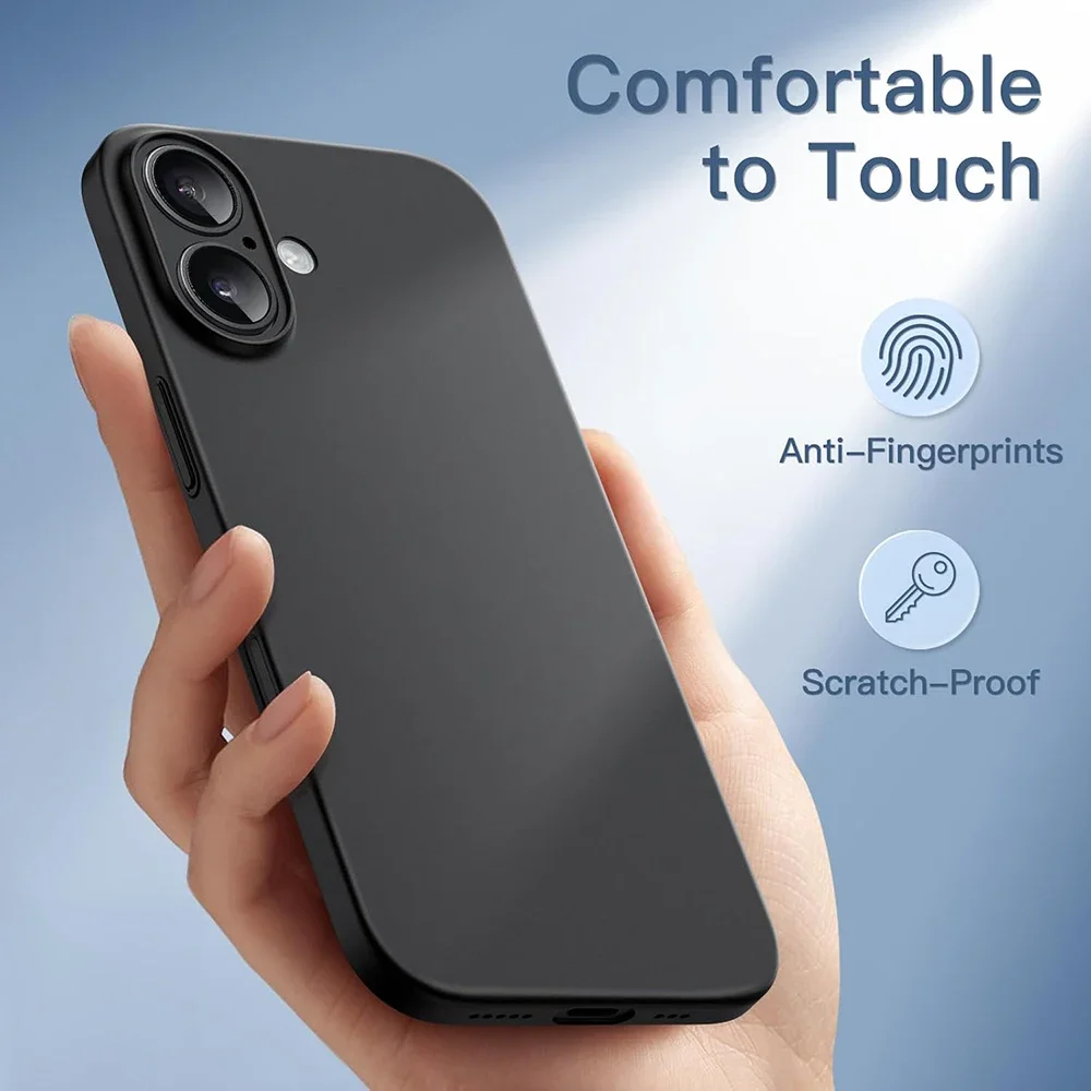 حافظة فاخرة من السيليكون غير اللامع لهاتف آيفون 16 15 14 13 برو ماكس بلس غطاء خلفي صغير رفيع للغاية أسود متجمد غلاف عادي #6