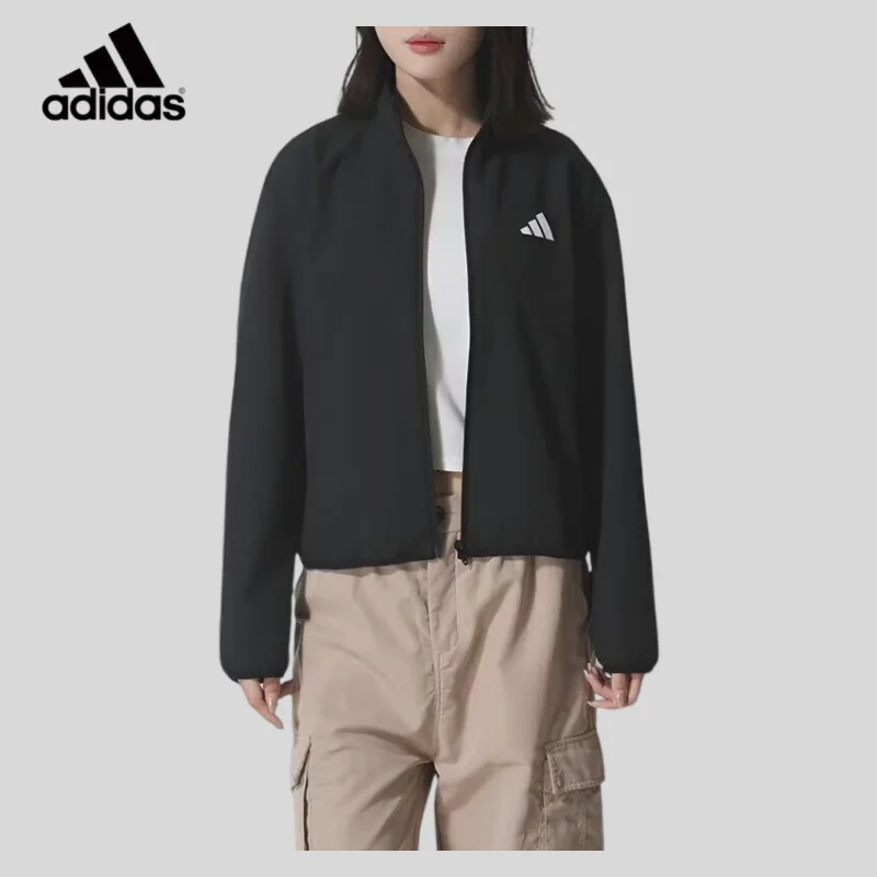 Adidas Coat Women's Spring New Outdoor Sportswear Woven Fleece Thermal Casual Stand-up Collar Top Jacket KA7075