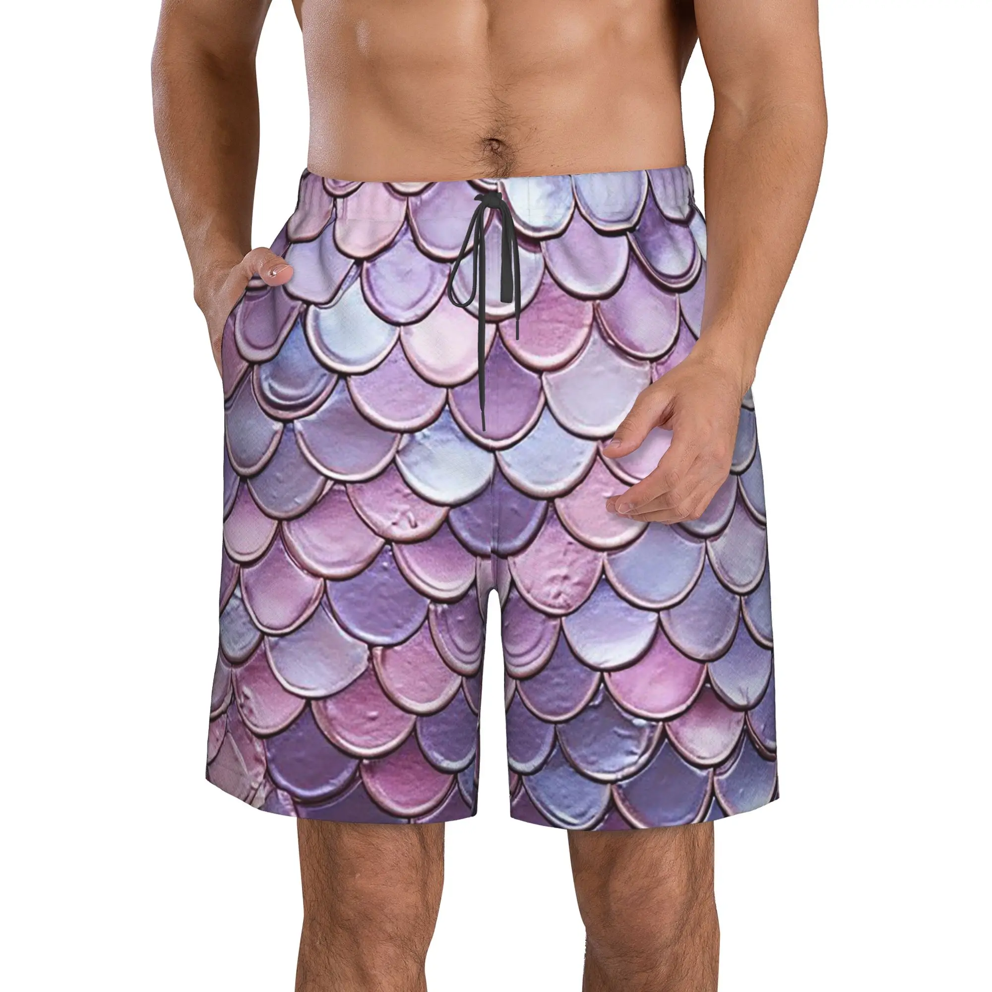 Fish Scale Dazzling Scales Trunks Beach Board Shorts Casual Quick Dry Swim Summer Men Pants