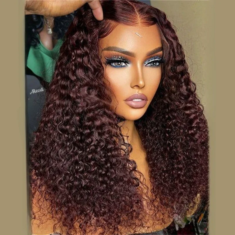 

Long Dark Brown Kinky Curly Soft 26Inch 180Density Preplucked Glueless Synthetic Lace Front Wig Baby Hair Middle Part