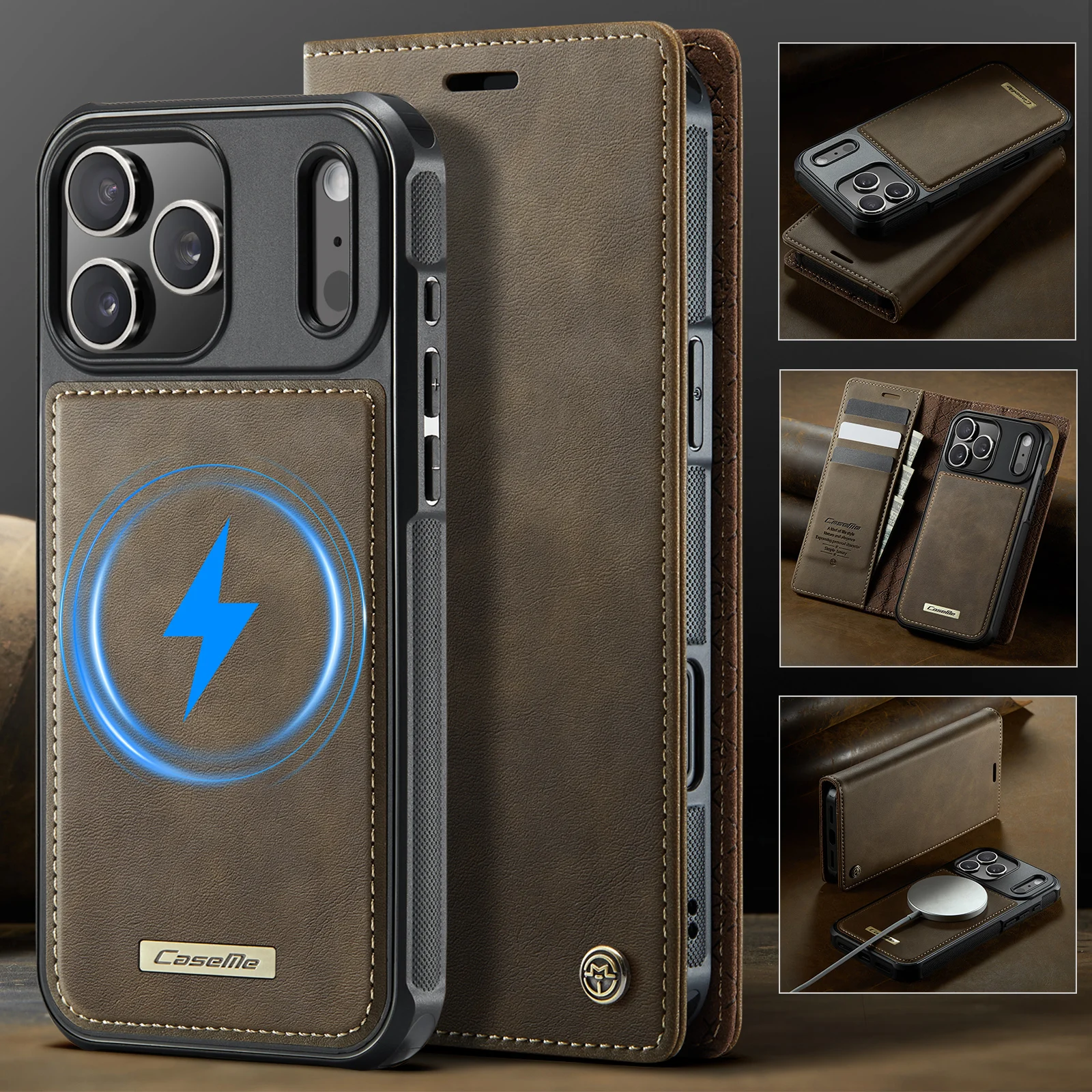 2 في 1 حافظة جلدية سولت بطاقات مغناطيسية لهاتف آيفون 17 برو ماكس 16 بلس 15 14 13 12 مسند مقاوم للصدمات لغطاء Magsafe #6