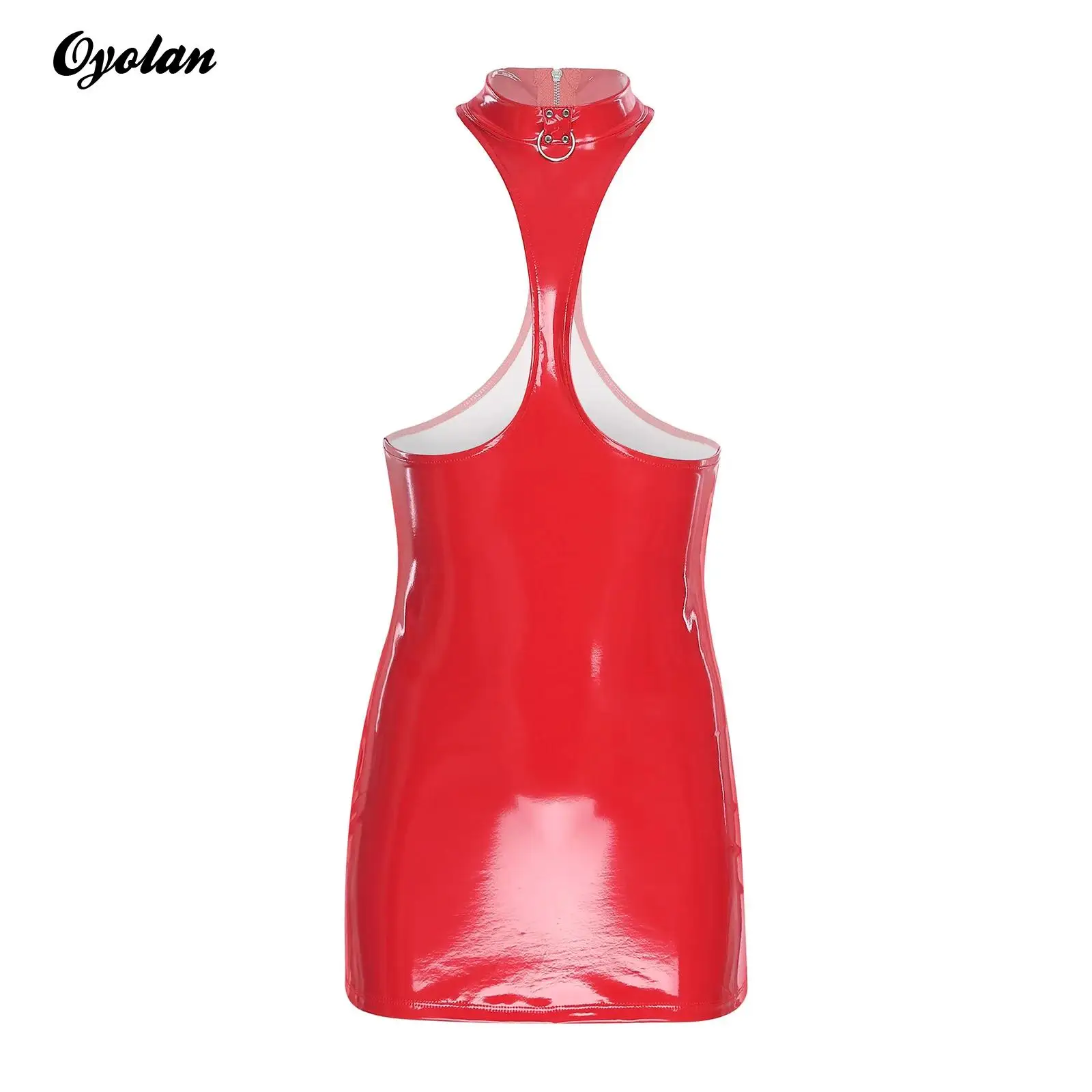 

Womens Lingerie Wet Look Bodycon Mini Dress Showing Chest Butt Hollow Out Patent Leather Sexy Latex Bodysuit Tempting Nightwear