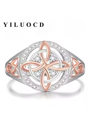 Original Bicolor Witches Knot Rings Silver Plated with Full Zircon Inlay Witchcraft Protection Knot Ring Jewelry Gifts for Women