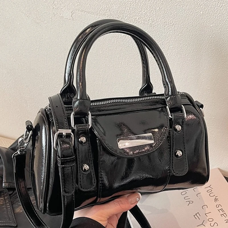 

2025 Vintage Niche High-end Textured Waxed Leather Top Handle Shoulder Bag Women Versatile Fashion Crossbody Bags Trendy Handbag