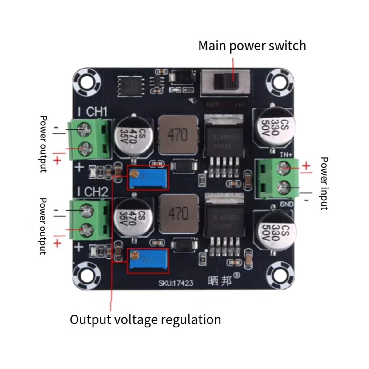 A73E-Step-Down Module DC-DC Dual-Channel Output Power Board 5V 12V 24V 5A Voltage Reduction Module