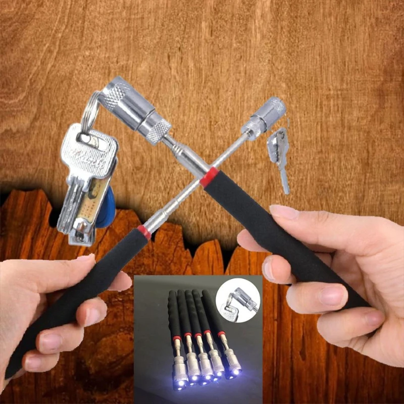 1pc Telescopic Adjustable Magnetic Pick-Up Tools  LED Light Magnet Long Extendable Long Reach 70cm
