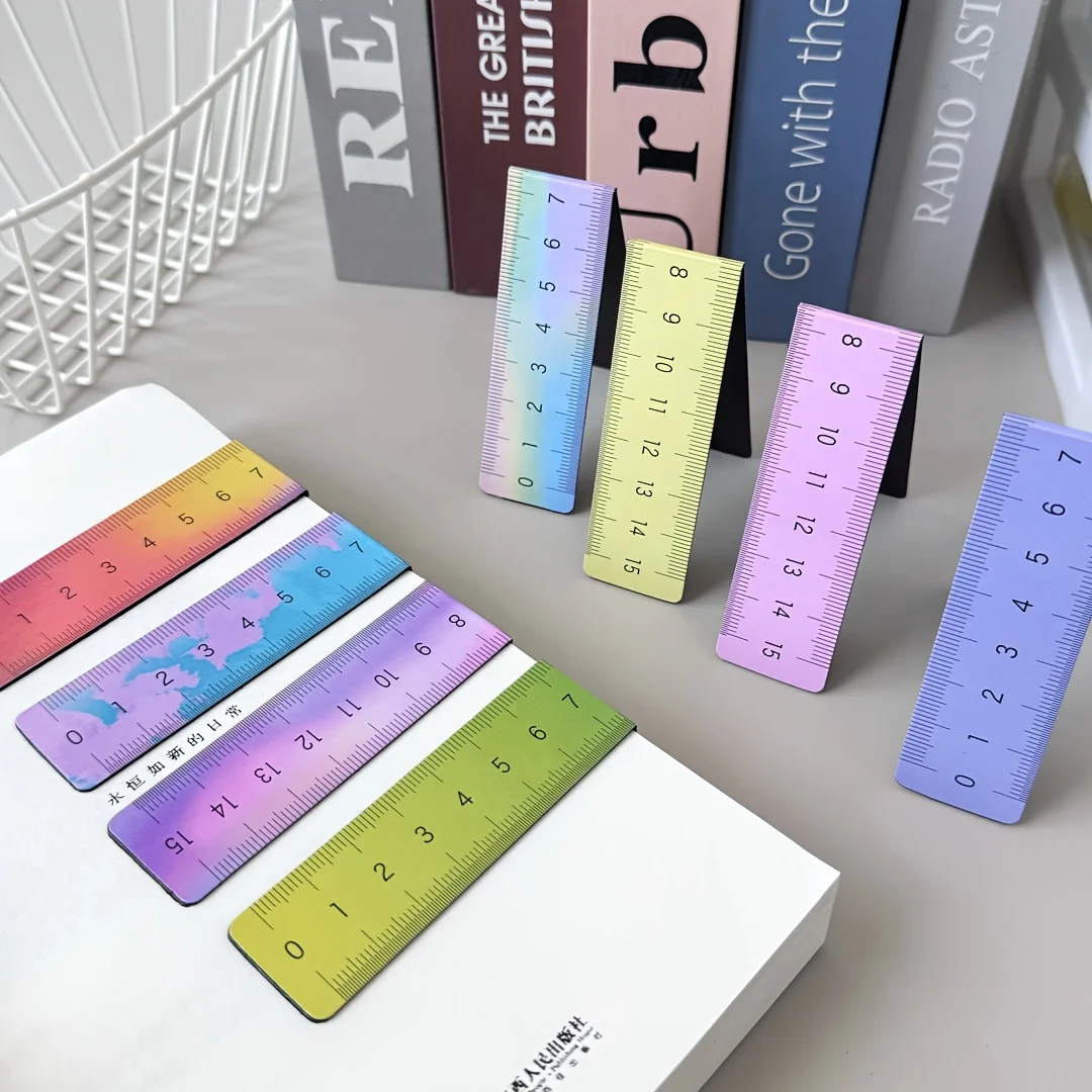 4pcs Multifunctional Magnetic Folding Ruler & Book Page Holder-Magnetic Base- Heavy-Duty CM/Inch Measurements for Office, School