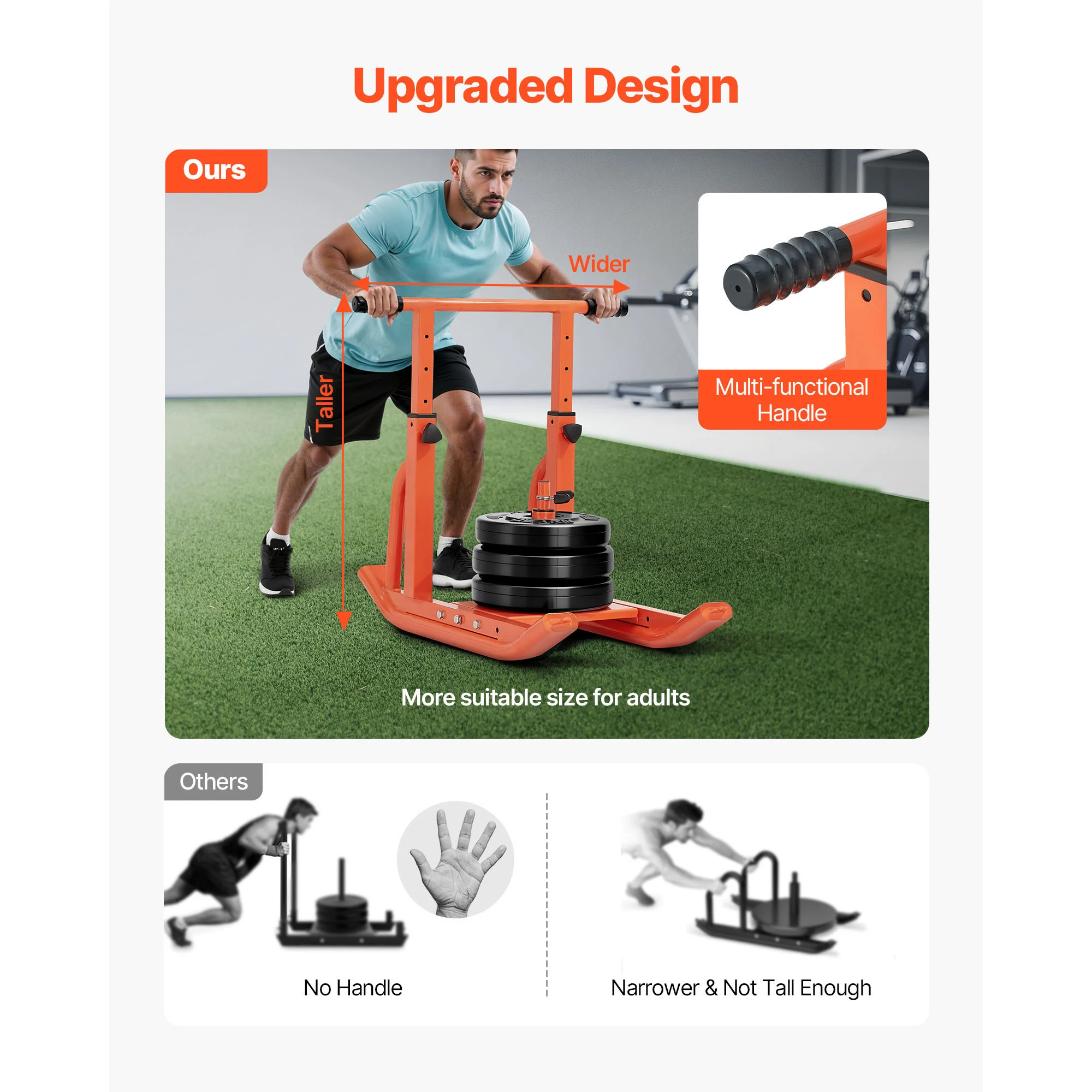 SucceBuy Weight Sled Steel Power Sled Fitness Training Sleds for Exercise with Adjustable Height Handle with 1/2 in Orange/Black