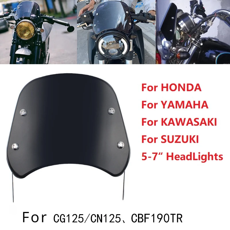 Motorcycle Universal Black Windshield Wind Deflector Windscreen Fairing For Harley Honda For Yamaha Kawasaki Suzuki Cafe Racer