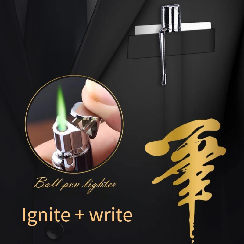 New Ballpoint Pen Lighter Creative Metal Windproof Lighters & Smoking Accessories Cigarette Ignite + Write Factory Direct Sales