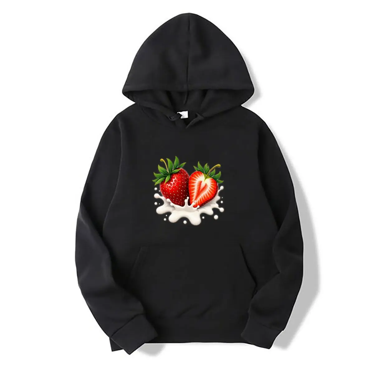 Fresh Strawberry Milk Splash Fruit Illustration new men's and women's hooded sweatshirts